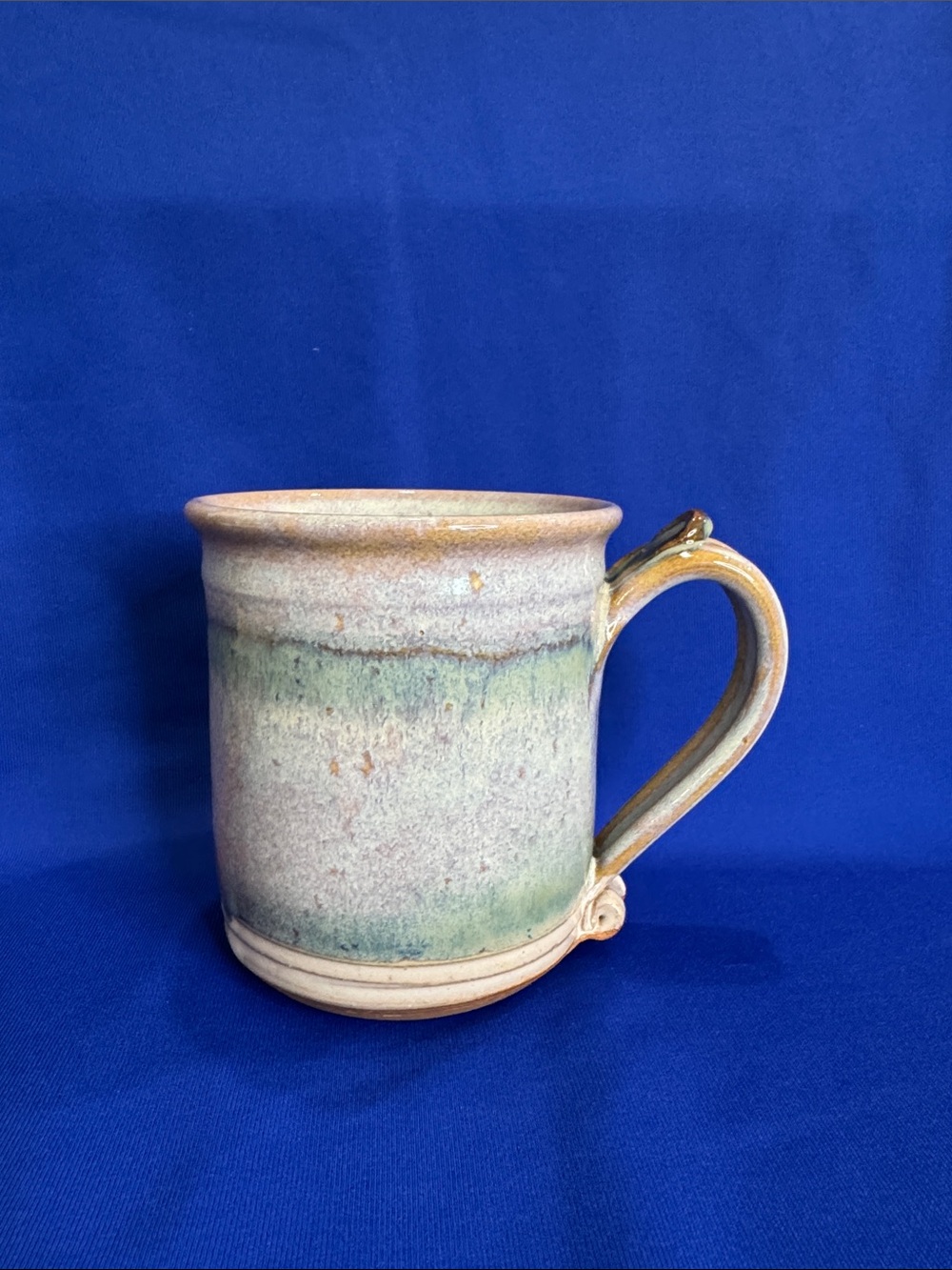 Studio Artesian Handcrafted Ceramic Coffee Mug/Cup Soft Green & Tan Drip Glaze
